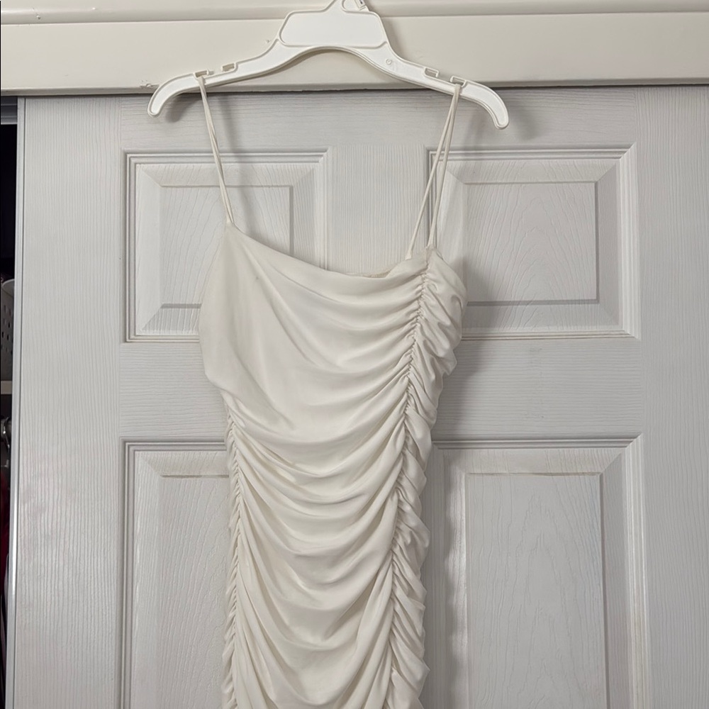 Windsor White Asymmetrical Ruched Bodycon Dress